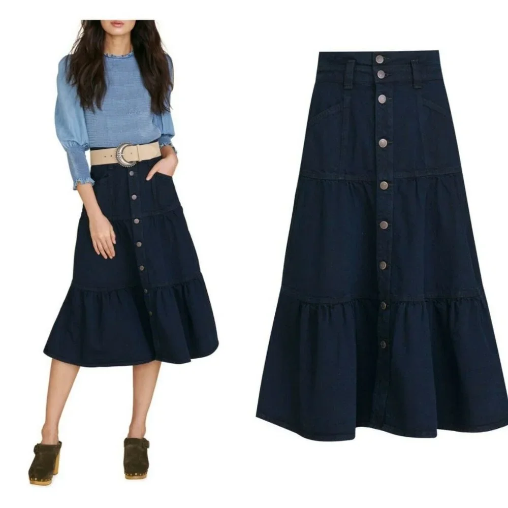 NEW Veronica Beard Lennon Tiered Denim Jean Skirt Size 14 SOLD OUT ONLINE - Picture 1 of 16